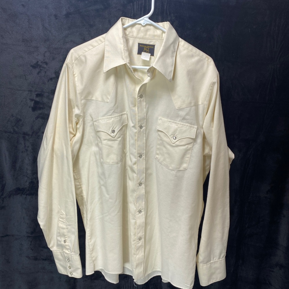 VTG Mens Western Style Pearl Snap Long Sleeve Shirt Size 17 Cream Made in USA‎